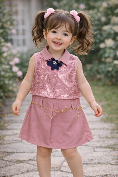 Kuzucuk Kids Bebek Çocuk Butik Kız Çocuk Pembe Payetli Elbise Şık Tasarım 2-5...