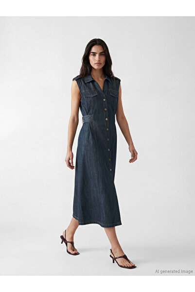 LC Waikiki Özmarka New Season Waist-Slit Midi Jean Dress