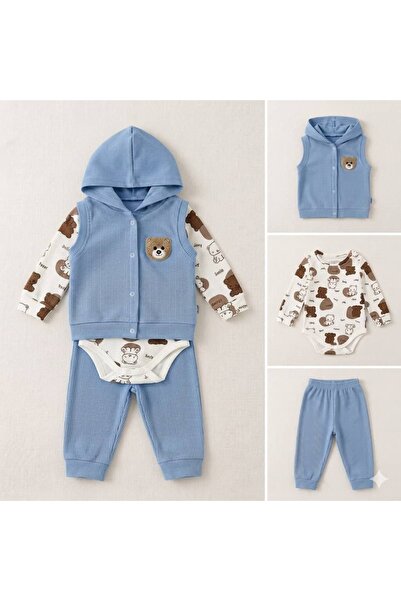 KapsülBebek Teddy Bear Embroidered Baby Boy Suit