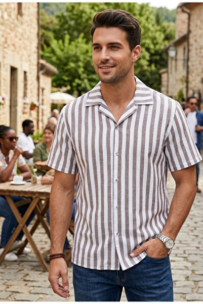 YusGos Hawaiian Relaxed Fit Patterned Short Sleeve Apash Collar Summer Shirt