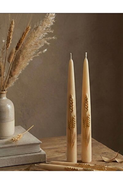 Eliora Buğday Desenli Şamdan Mum – 2’li Dekoratif Set
