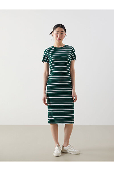 LC Waikiki Nevavm Oval Collar Striped Dress with a Difference