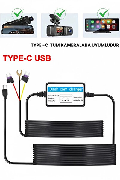 Epilons Park Modu Kablosu Type-c Akü Sigorta Bağlantı Kablosu Araç İçi Kamera...