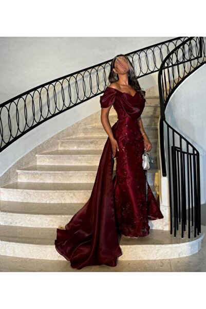 BASMA FASHION Elegant Evening Dress Burgundy