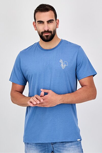 Laguna Men Crew Neck Embroidered Short Sleeve T-Shirt, Slate Blue