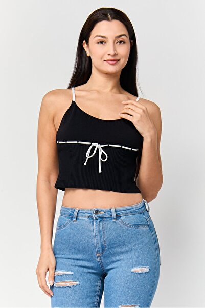 Don't Call Me Jennyfer Women U Neck Sleeveless Textured Tank Top, Black