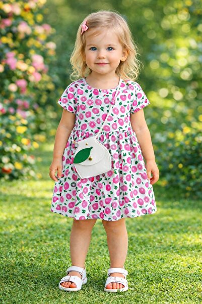 Kuzucuk Kids Bebek Çocuk Butik Kız Çocuk Meyve desenli Elbise & Mini Çanta De...