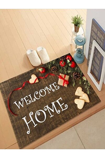 handanca Welcome Home Yazılı Yılbaşı Temalı Modern Dekoratif Paspas