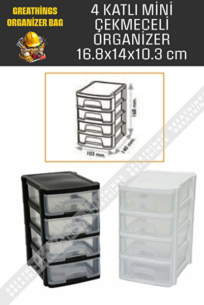 Greathings 4 Katlı Mini Plastik Çekmeceli Düzenleyici Organizer Malzeme Kutus...