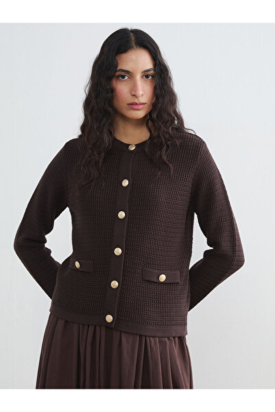 LC Waikiki Nevavm Farkıyla Lcw Modest Brown Oval Neck Textured Women's Knitwe...