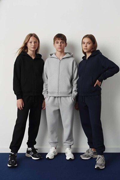 Mother Choise Boys and Girls Unisex Black Hooded Zippered Track Suit