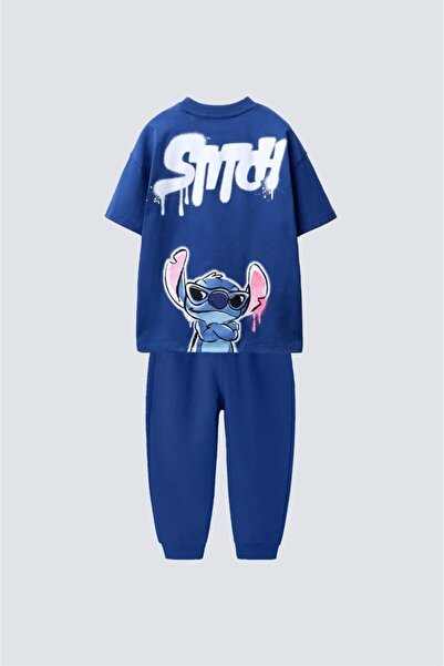 Mother Choise طقم بدلة رياضية للفتيات من STITCH باللون الأزرق مصنوع من القطن ...