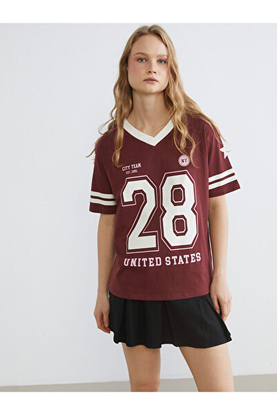 LC Waikiki NEVAVM Εκτυπωμένο Oversize Γυναικείο T-Shirt από 100% Βαμβάκι με δ...