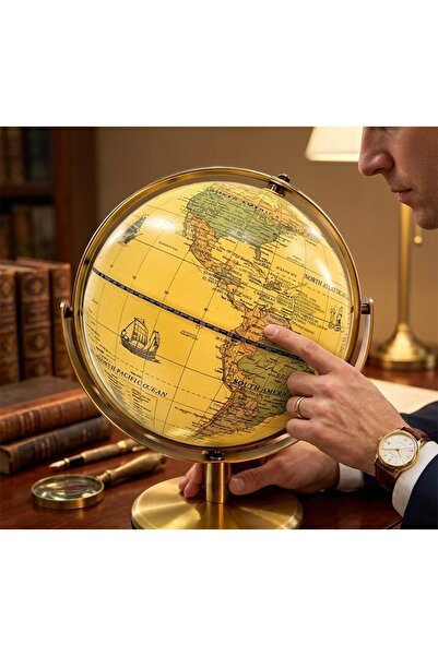 kt kuzey tacı Antique Voyager Eskitme Tasarım Gold Standlı Dünya Küresi – Nos...