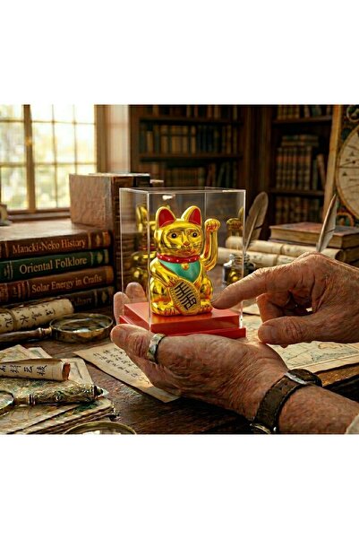 Kuzey Tacı Golden Prosperity Büyük Boy Güneş Enerjili Sallanan Maneki Neko Şa...