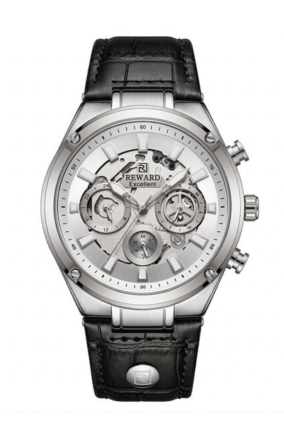 Reward Men's Black Leather Cord Silver Dial Classic Wristwatch 2 Year Warranty