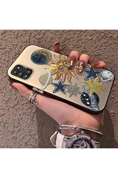 PATTERNOVA Samsung Galaxy A31 Uyumlu Yüksek Kaliteli Yıldız ve Ay Desenli Kıl...