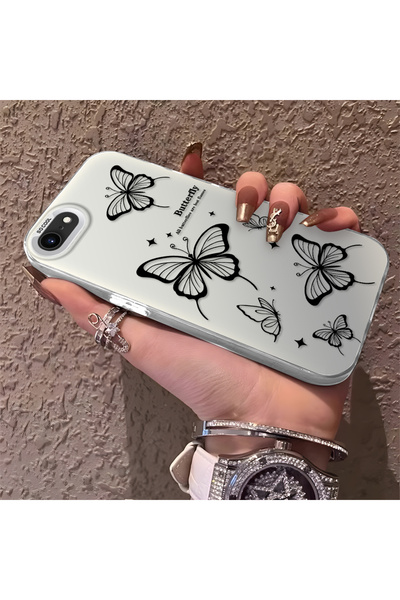 PATTERNOVA iPhone 7/8/SE 2020 2022 Uyumlu Nazarik Kelebek Desenli, Tam Kaplam...