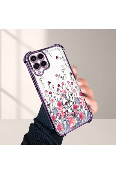 SLIMFELT Samsung Galaxy M33 Uyumlu Yüksek Kaliteli Çiçekli Şeffaf Kılıf, Günl...