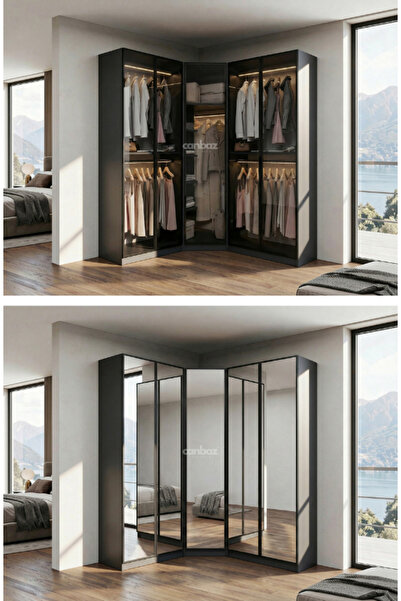 CANBAZ FURNİTURE Esla modüllü köşe 5 cam kapaklı %100 MDF (KURULUM DAHİL)