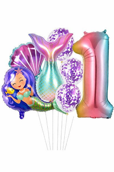 Bkmc Deniz Kızı Kuyruğu Deniz Kabuğu Gökkuşağı Rakam Doğum Günü Balon Seti Ko...