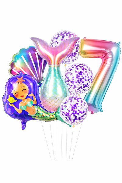 Bkmc Deniz Kızı Kuyruğu Deniz Kabuğu Gökkuşağı Rakam Doğum Günü Balon Seti Ko...