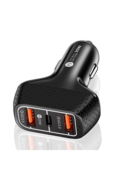 Snooe شاحن سيارة بثلاثة منافذ، مع منفذين USB ومنفذ Type-C، شاحن هاتف محمول لل...