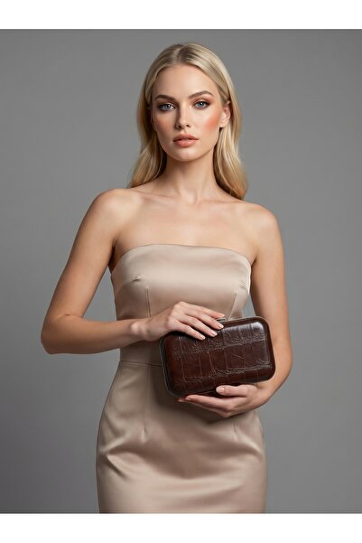 Biçanta Καφέ Ασημί Λεπτομερής Χοντρή Γυναικεία Βραδινή Τσάντα Φόρεμα με Μοτίβ...