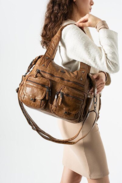 Baginn Γυναικεία τσάντα ώμου από δερματίνη Washed S.Deri Vegan δερμάτινη τσάν...