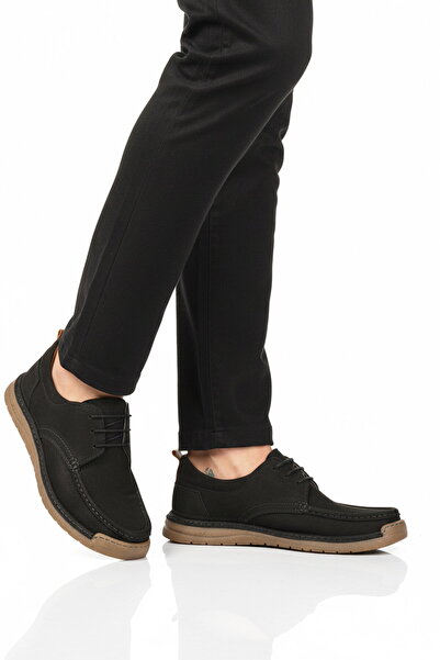 Aspor Black Nubuck Genuine Leather Men's Casual Shoes