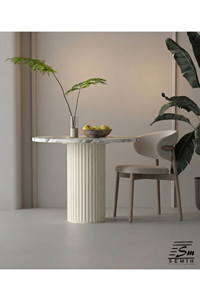 SEMİH MOBİLYA 73 Cm kKrem Silindirik Fluted Sac Modern Masa Ayağı