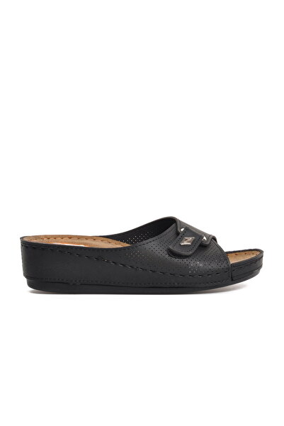 Aspor Black Gel Sole Women's Wedge Heel Slippers