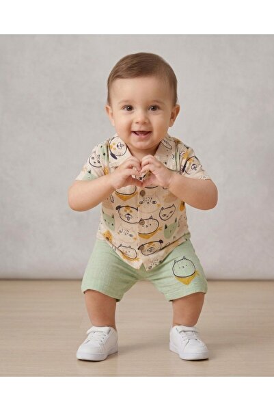 voyyo kids baby قميص مسلم مطبوع عليه حيوانات للأطفال من عمر 6-9-12-18-24 شهرً...
