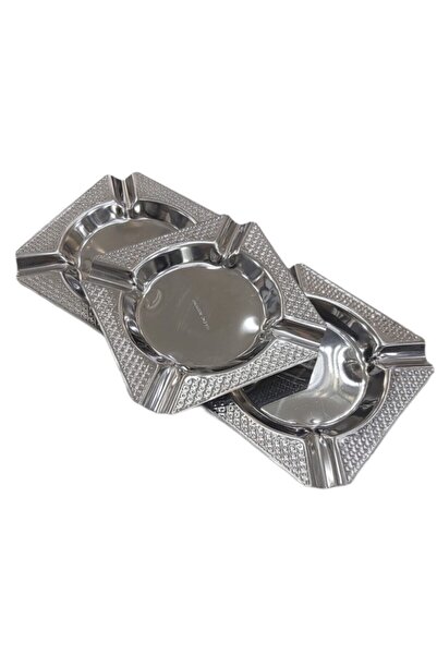 Empressco Stainless Steel Set of 3 Ashtrays White Square