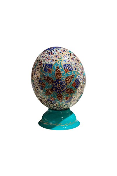 Ebrişim Dekoratif Devekuşu Yumurtası | 20 cm – Çiçekli desen