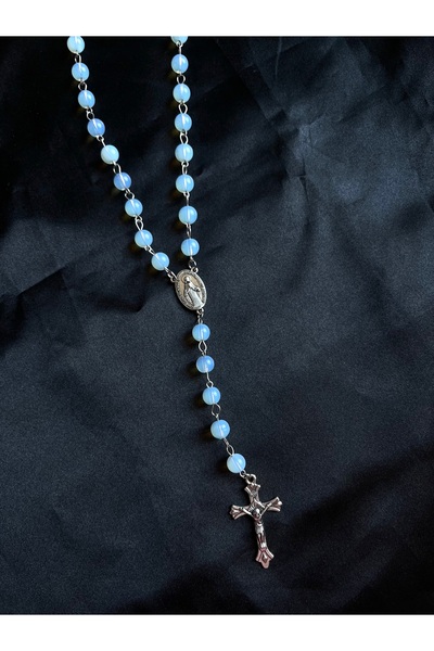 REMBER JEW 8mm Aytaşı Fairycore Doğaltaş Haç Rosary Kolye