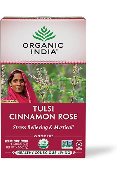 Organic India شاي التولسي بالقرفة والورد - 18 كيس شاي