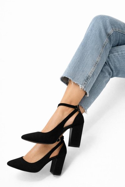 Moda Eleysa Lillian Women's Suede Black Heeled Shoes