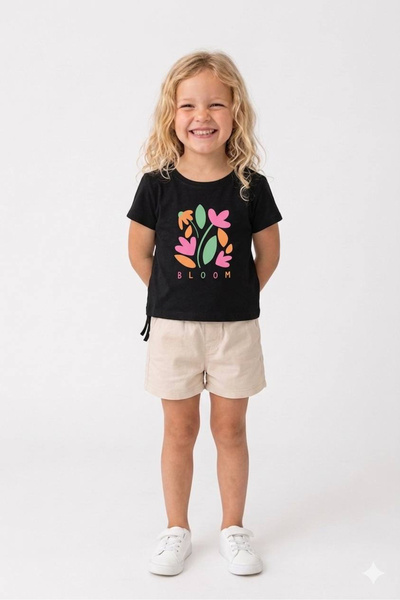 Noone Κοριτσίστικο μπλουζάκι με στάμπα "Bloom" και δέσιμο στο πλάι |   Μπλουζ...