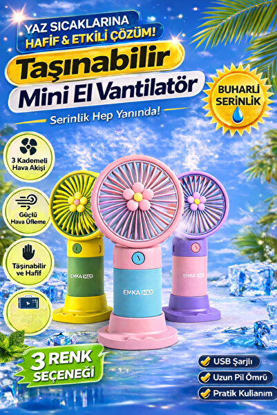 FREED TOOLS Mini Şarjlı El Fanı Telefon Standlı 3 Kademe Hız Type C Şarj Giri...