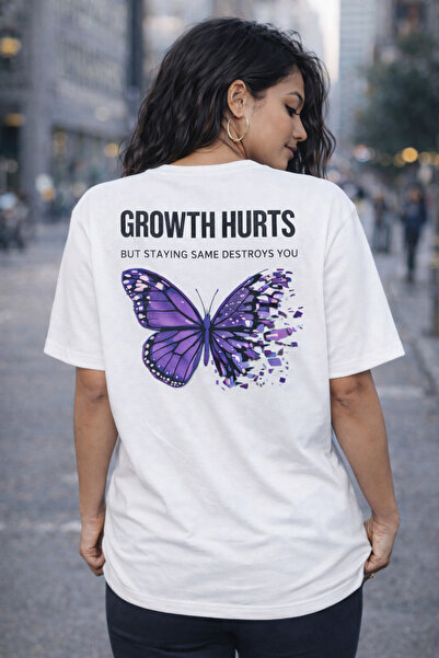 ship master Γυναικείο μωβ μπλουζάκι με πεταλούδα σε μεγάλο μέγεθος με γράμματ...