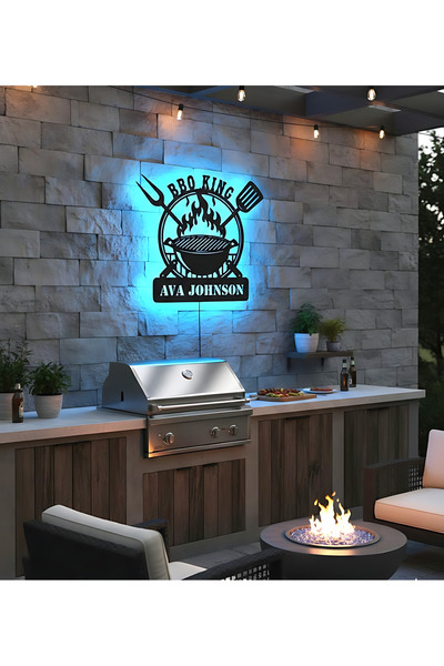 novacraft BBQ King Tabelası RGB LED'Li , Işıklı Metal Mangalcı Tablosu, Uzakt...