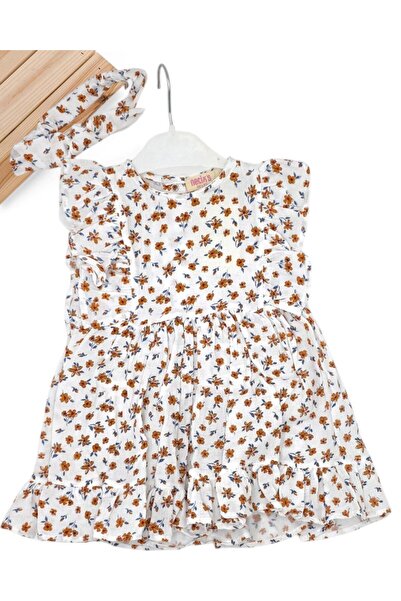 VOY KİDS Baby Girl Summer Bandana Floral Printed Muslin Dress, 6-9-12-18-24 M...