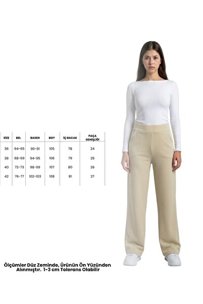 ModaAzen Beige High Waist Lycra Straight Cut Women's Palazzo Trousers with Po...