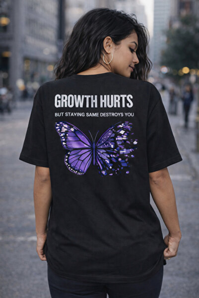 ship master Γυναικείο μωβ μπλουζάκι με πεταλούδα σε μεγάλο μέγεθος με γράμματ...