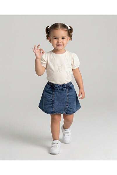 voyyo kids baby Καλοκαιρινό τζιν σορτς για κορίτσια με φούστα και μπλούζα, γι...