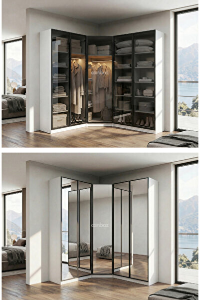 CANBAZ FURNİTURE Esla modüllü köşe 5 cam kapaklı % 100 MDF (KURULUM DAHİL)