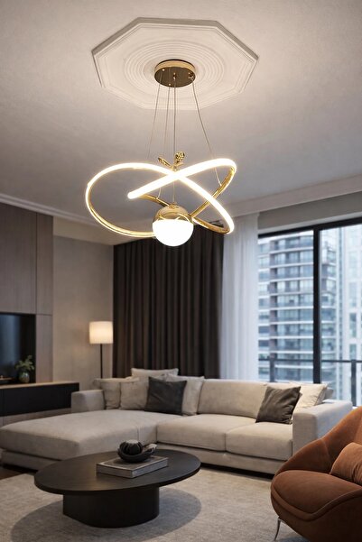 Elektroyou Adore Gold Kaplama 3 Renk Ledli Modern Özel Tasarım Sarkıt Ledli A...