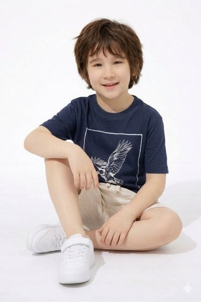 WİKİBOOM Eagle Printed Muslin Shorts and Top Summer Boy's Set