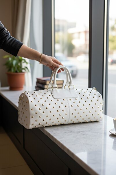 enoch Women's Leather Stylish Cylinder Hand and Shoulder Bag with Gold Stud D...